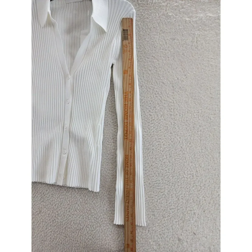 Helmut Lang Collared Rib Knit Cardigan Women's XS White Long Sleeve Button Front - Picture 4 of 15